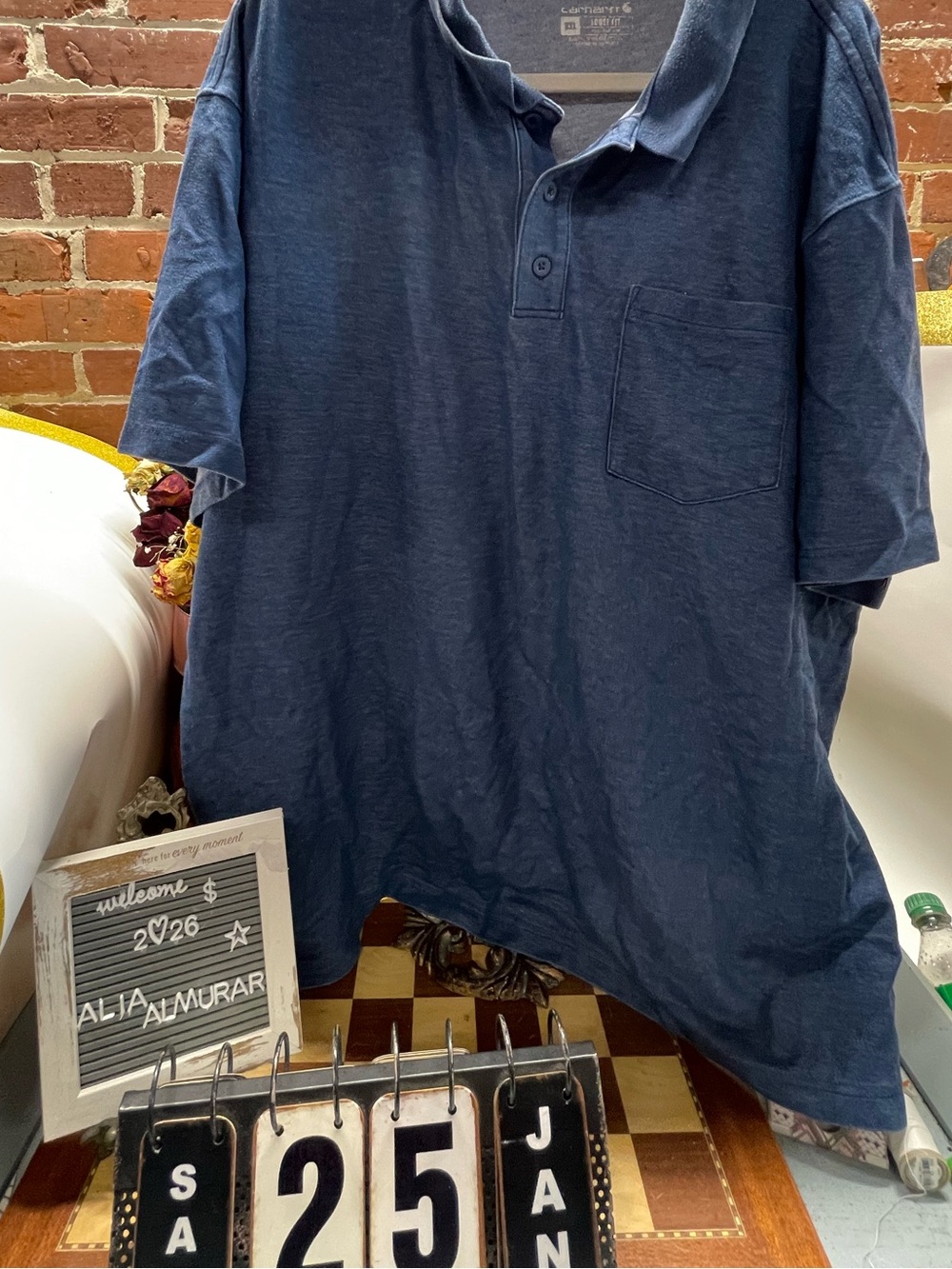 Men's Short Sleeve Pocket carhartt Shirt - Blue